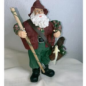 NEW 11” Freestanding Paper Mache Vintage Santa Gone Fishing Bass Fly Fishing